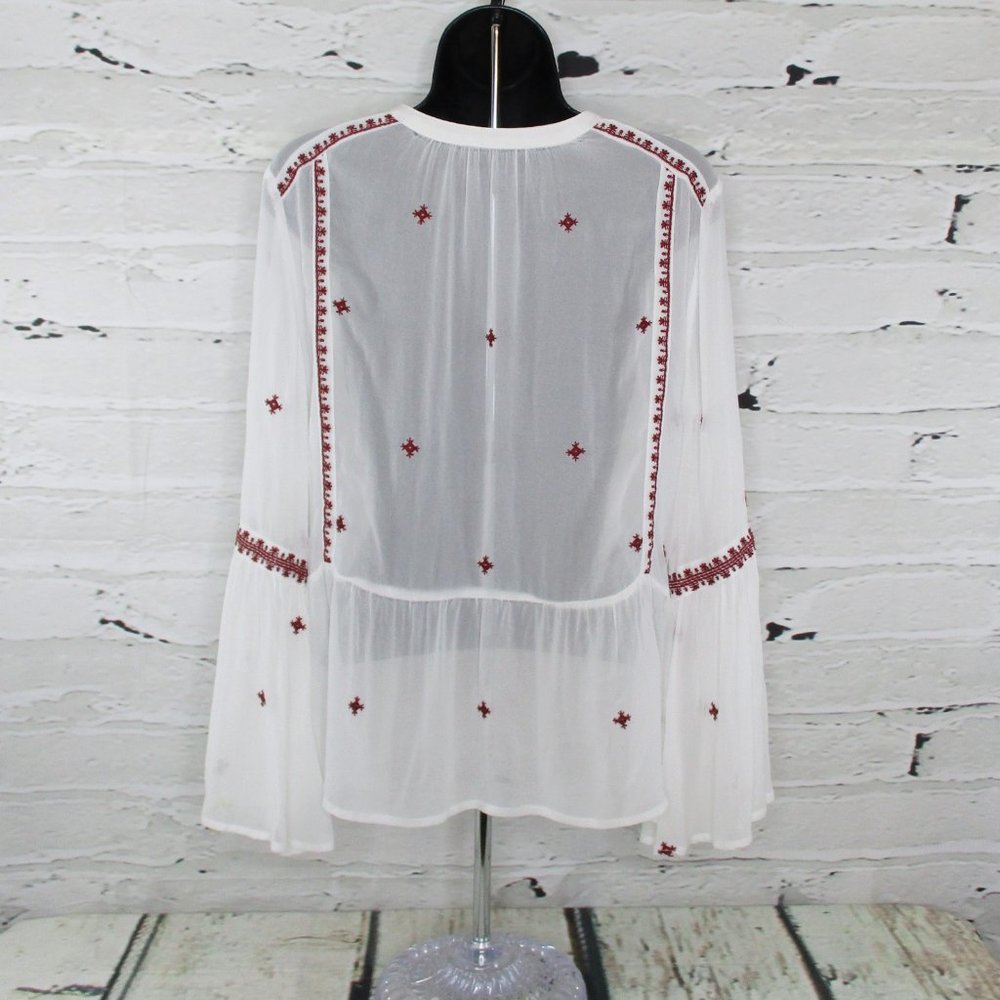 Aqua Sheer Boho Peasant Embroidered Blouse - Picture 3 of 5